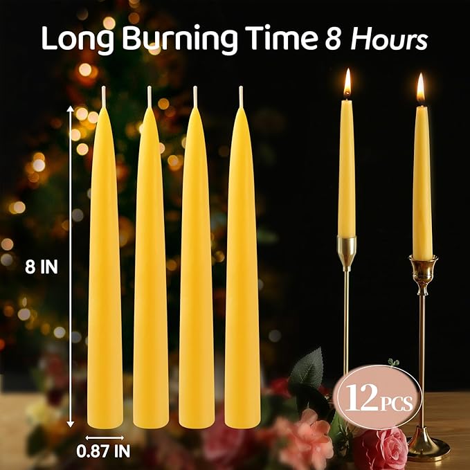30 Pack Beeswax Taper Candles, 8 in Dripless Pure White Beeswax Candle Sticks,8 Hours Long Burning Natural Bees Wax Candle for Home,Unscented Smokeless Tapered Candlesticks for Dinner