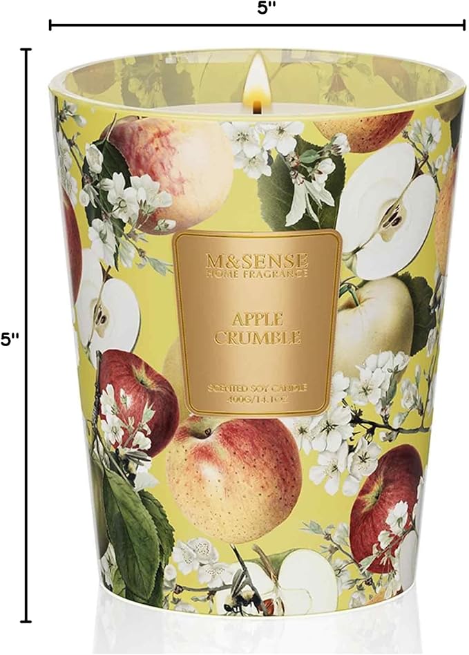 M&SENSE Apple Crumble Soy Candle, 14.1oz 60H Long Lasting, Aromatherapy Candle for Kitchen Warmth Winter Holiday Housewarming Gifts