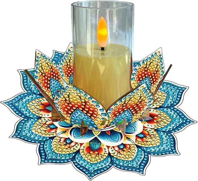 5D DIY Diamond Art Painting PVC Flower Candle Holders Tealight/Tea Light/Votive Candle Holder, for Table Centerpiece Home Décor Party Wedding Dinning-Flower-11