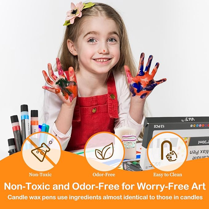VVF Candle Wax Pen Set – 12 Vibrant Colors with Glitter Pens for Fun DIY Candle Painting Kit, Candle Making, Crafts, Holiday & Party Decorations