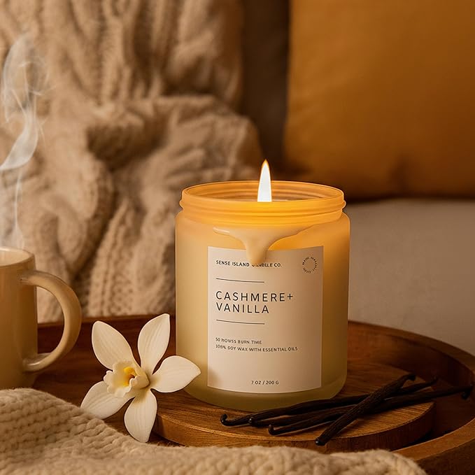 SENSE ISLAND Cashmere Vanilla Scented Candle for Home Scented 50+ Hrs Highly Scented Creamy Vanilla Velvet Cashmere | 100% Natural Soy Candle Gifts for Women Vanilla Candles for Cozy Holiday
