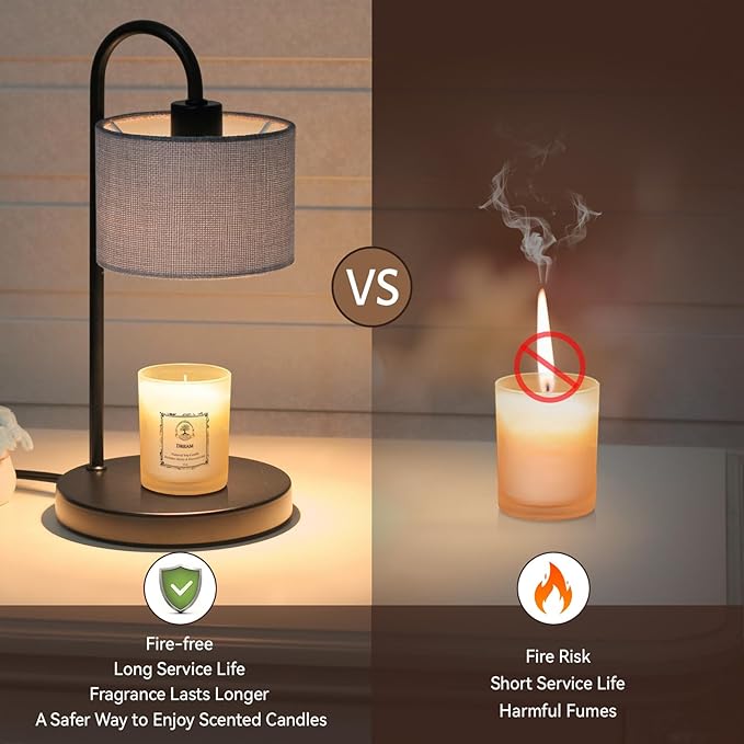 FINCMY Candle Warmer Lamp with Timer, Dimmable Candle Wax Warmer Electric Candle Lamp for Scented Candles with 2 Bulbs, House Warming Gifts Birthday Gifts for Women Bedroom Home Decor - Gray