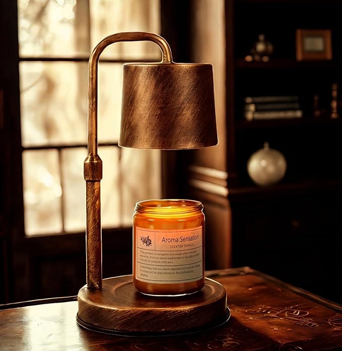 Vintage Industrial Candle Warmer Lamp for Home Decor - Height Adjustable with Dimmer, Dimmable Wax Melt Warmer Compatible with Yankee Candle Jars (Antique Bronze, 50W 2 Bulbs, 110V)