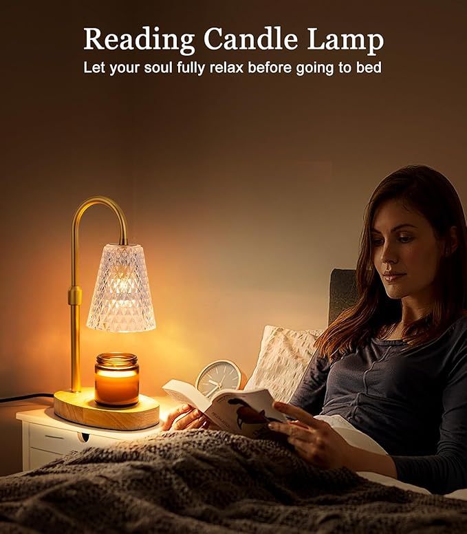 Candle Warmer Lamp Electric Timer - Candles Wax Warmers Glass Lamps for Jar Candles Burner No Flame Scented Melting Warming Lantern Adjustable Height Dimmable Light with 2 Bulb for Home Living Bedroom