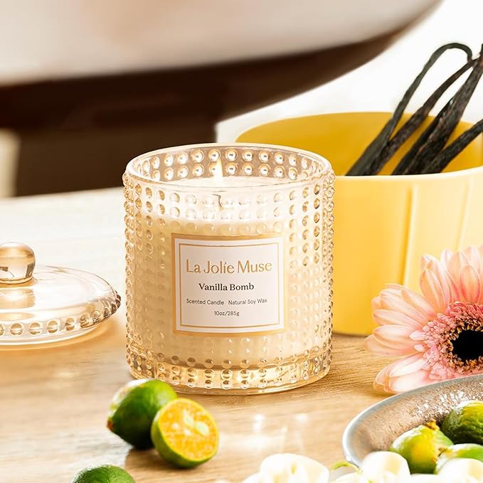 LA JOLIE MUSE Vanilla Bomb Candle –Vanilla, Lemon Zest & Patchouli | 10 oz Natural Soy Wax | 55 Hours Clean Burn | Gift-Ready for Hosts, Gatherings | Elegant Home Décor