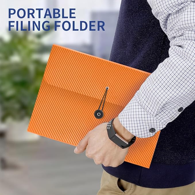 Expanding File Folder, 13 Pockets Accordian File Holder Organizer, A4 Letter Size Paper Document Receipt Organizer Accordion Filing Folder for Classroom, Home, Office and Travel, Orange