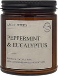 Arctic Wicks Peppermint & Eucalyptus Candle | 9oz Amber Jar | Arctic Wicks Handmade Scented Natural Coconut Beeswax Candles | Prefect Gift For Spa Lovers Non-Toxic 100% USDA Certified Biobased