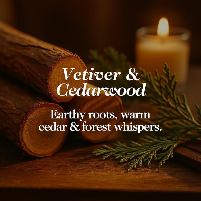 Hand Poured Non Toxic Candles - Vetiver & Cedarwood Fall Candles with Premium Natural Wax - Aromatherapy Scented Candles with Fir, Lemon Peel, Black Pepper & Musk Notes - 8.5 Oz, 45 Hrs Burn Time