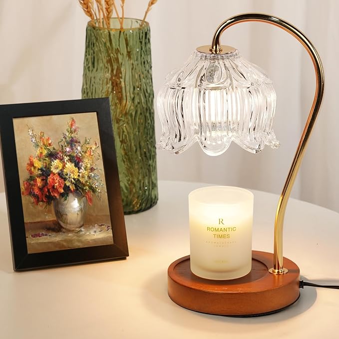 Funistree White Clear Candle Warmer Lamp with Timer Dimmer, Flower Candle lamp Warmer, 2 Bulbs, Wax Melter Warmer for Jar Scented Candles, Christmas Birthday Gifts Ideas for Women Mom