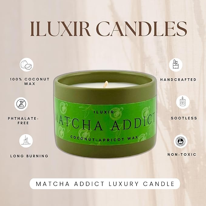 Matcha Scented Candle – Green Tea Citrus Sandalwood Aromatherapy Candle, Long Burning, Hand-Poured Coconut Apricot Wax, Non-Toxic, Cruelty-Free - 5 oz for Matcha Enthusiasts