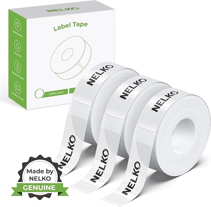 NELKO Genuine P21 Label Maker Tape, Adapted Label Print Paper, 14x40mm (0.55"x1.57"), Standard Laminated Office Labeling Tape Replacement, Multipurpose of P21, 180 Labels/Roll, 3-Roll, Transparent