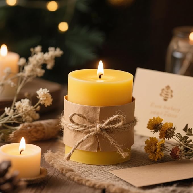 6 Pack Beeswax Pillar Candles - 3x4in 360 Hours Emergency Candles, Beeswax Pillar Candles Long Burning Pure Natural for Home, Dripless & Smokeless Bees Wax Candle for Relax
