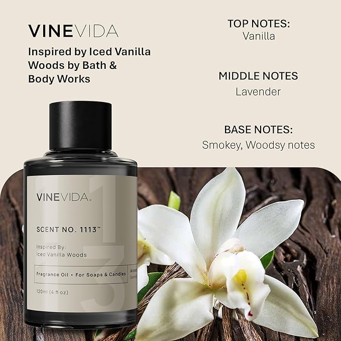 VINEVIDA [4oz] Iced Vanilla Woods Fragrance Oil for Candle Making and Soap Making - Premium Candle Scents for Soy Candles