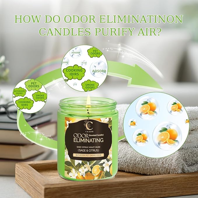 Sage Citrus Lemon Odor Eliminating Candles, Pet Scented Candles for Home, Single Wick Soy Candle Gifts for Women, Men, Ideal for Creating Relaxing Atmosphere, Over 50 Hours of Burn Time