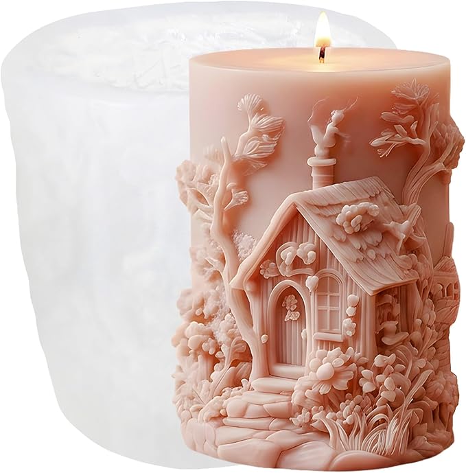 XIAOSHUI Wooden House Silicone Candle Molds for Candles Making Resin Casting Aromatherapy