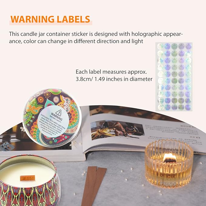 Ziosxin 100 Pcs Smokeless Cherry Wood Candle Wicks, Long Lasting Flame, Easily Burn, Candle Cores with Stand and Glue Dot, Warning Label for DIY Candle Making