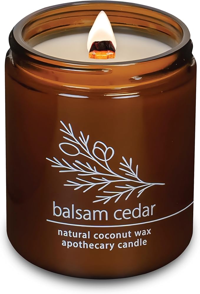 Hemlock Park Crackling Wood Wick Candle Handcrafted with Natural Coconut Wax (Standard 8 oz, Balsam Cedar)