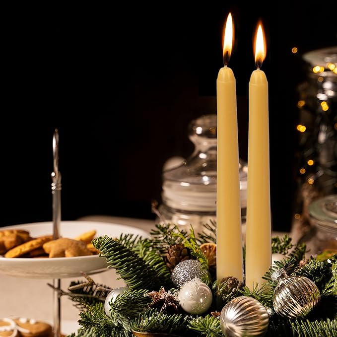 KONNI 0.87×10 Inch Wax Yellow Taper Candles, Unscented and Smokeless Tall Candlesticks, 10 Pack Tapered Candles with Cotton Wicks, Long Burning, Ideal for Weddings, Dinner Parties, and Home Décor