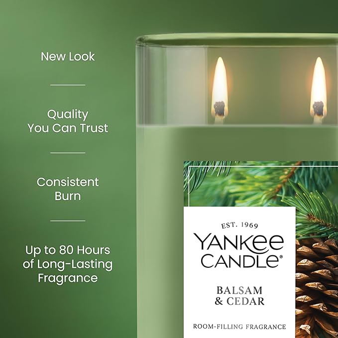 Yankee Candle Large Tumbler Scented Candle with up to 80 Hour Burn Time, Premium Plant Wax Blend for Consistent Burn, 20 oz Tumbler Candle with Room Filling Fragrance, Balsam & Cedar