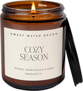Sweet Water Decor Cozy Season Soy Candles - Fall Candles with Woods, Warm Spice, and Citrus Scent for Home Decor - Soy Candle with 40 Hours Burn Time - 9Oz Black Lid Amber Jar Candles Fall Scents
