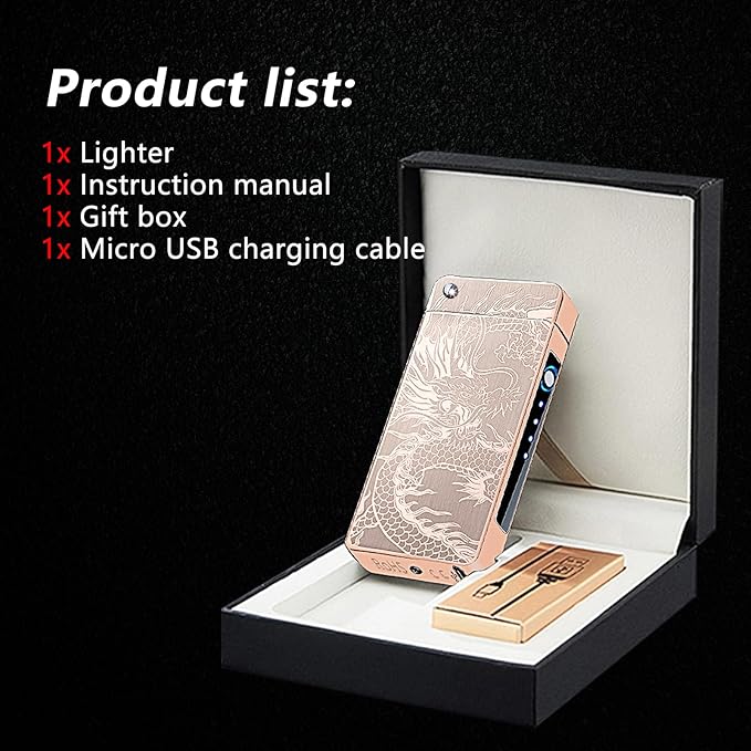 BABOBIU Dragon Lighter Unique Lighter Rechargeable Lighters Windproof Lighters Metal Body Battery Display Big Arc Flame Push Button Fast Charging for Candles Incense Gifts Husband (Golden Dragon)