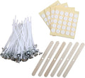 MILIVIXAY 3.5" Candle Wick Bundle: 100PCS Candle Wicks, 100PCS Candle Wick Stickers and 6PCS Wooden Candle Wick Holders - Wicks Coated with Paraffin Wax, Cotton Wicks Kits for Candle Making.