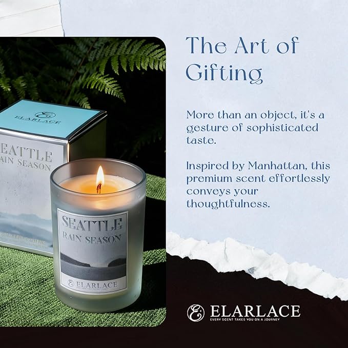 Seattle RAIN Season Scented Candle | 40H Burn Time, 8.8oz Clean-Burning Plant-Based Candle | Tranquil Pacific Northwest Scent | Fall & Holiday Gift for Travel Lovers