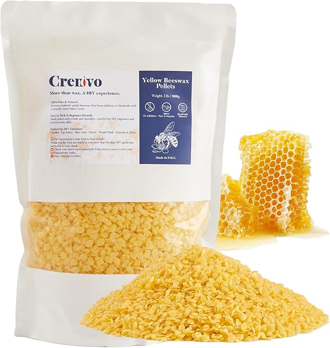 Crenovo Yellow Beeswax Pellets 2 LB, 100% Pure Natural Triple Filtered Beeswax for Candle Making, DIY Lip Balm and Skin Care, Cosmetic Grade Beeswax for Lotion, Soap, Body and Hair Care DIY Creams