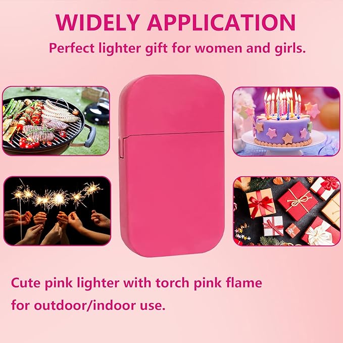 Torch Lighter, Pink Flame Lighter, Cute Pink Glitter Torch Windproof Cool Lighter, Metal Refillable Butane Lighter, Outdoor, Indoor, Camping, Candle, Birthday, Gift (Without Butane)