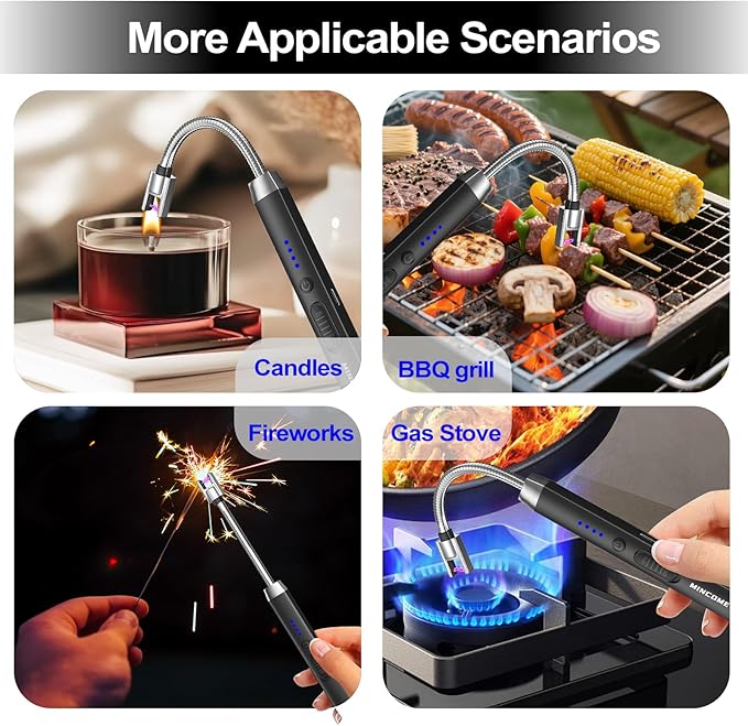 Candle Lighter, Windproof Flameless Electric lighters, Long Lighter with 360° Neck & Safety Switch, USB-C Rechageable Arc Lighters for BBQ & Candle (Black)