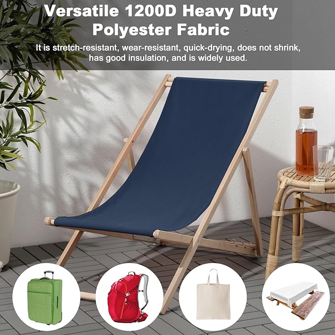 Thickened Waterproof Canvas Fabric by The Yard, 1200D 58" W Outdoor Upholstery Material Heavy Duty Fabric Water Resistant Sewing Material for Chair Patio Cushion Purse Bag, 1 Yard Navy Blue