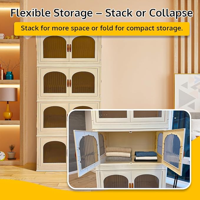120QT Stackable Storage Bins with Lids and Wheels - Collapsible Folding Organizer, 4 Pack for Closet, Large Blanket and Clothes Storage at Home, Garage and Office Organization