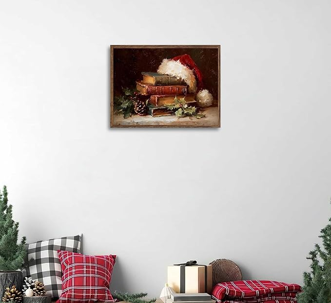 Paint by Number Kit for Adults & Kids, Christmas Vintage Books with Santa Hat 16x20 Inch, DIY Acrylic Painting Kit with Brushes & Paints, Holiday Art Decor for Home Unframed