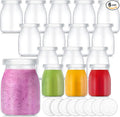 Zubebe 6 Pack 5 oz Christmas Glass Milk Bottles with 12 Lids - Versatile Small Glass Jars for Holiday Party Favors, DIY Decorations, Yogurt Pudding, and Juice, Reusable
