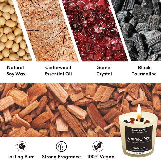 Capricorn Zodiac Candle Astrology Gifts for Women and Men with Capricorn Bracelet Cedarwood Candle with Healing Crystals Birthday Birthstone Manifestation Gifts