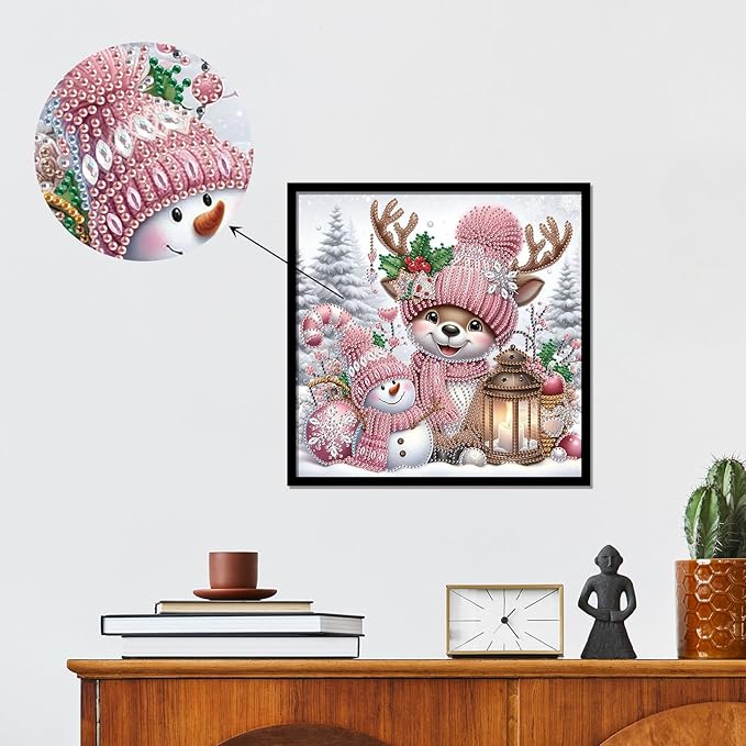 antor Christmas Diamond Painting Kit, 5D Special Shape Diamond Art for Adults, Cute Reindeer Snowman DIY Crystal Rhinestones Diamond Painting, Holiday Wall Decor, Winter Home Decoration
