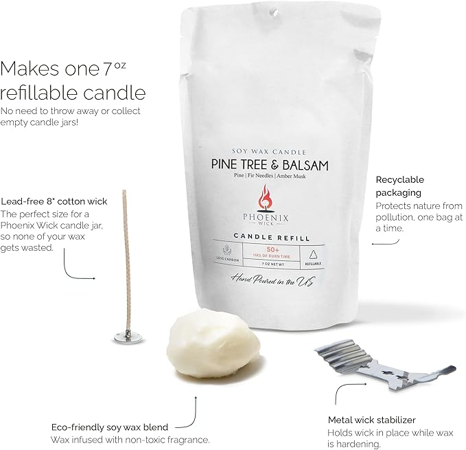 Phoenix Wick Candle Making Kit– Transform Anything Into A Candle – Candle Making Kit with Wick + 7oz Wax (Pine Tree Balsam Scent)