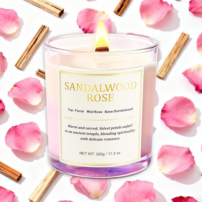 Candles for Home Scented- 2 Pack,Wood Wick Sandalwood Rose Scented Candle,22.6 oz 150 Hour Long Burning Lasting, Natural Soy Wax Candles Gifts Set