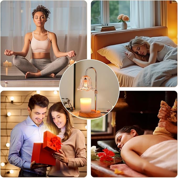 Candle Warmer Lamp Electric: Timer Dimmer Candles Warming Jar Light - Height Adjustable Dimmable Warmers Lamps - Flower No Flame Lamps with Heat Warm Melt Wax - Home Bedroom Decor Table Light