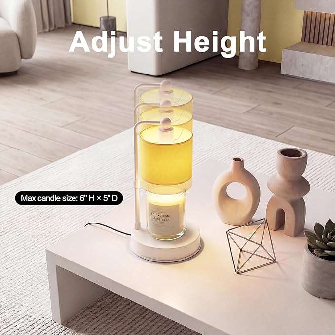 Candle Warmer Lamp with Timer, Dimmable Candle Wax Warmer, Height Adjustable Electric Candle Lamp Warmer with 2 Bulbs, Gifts Idea for Women Her, Mom, Vintage Home Decor for Bedroom-Yellow