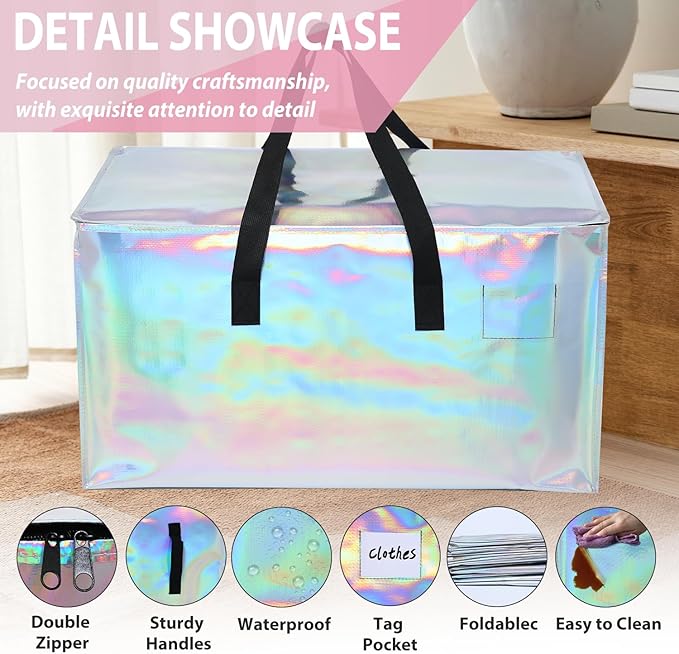 6 Pack Moving Bags Heavy Duty, Extra Large Moving Bags, Moving Supplies, Storage Bags with Handles and Zippers, Waterproof Totes for Storage Saving Packaging Shipping and Travel(Multicolor)