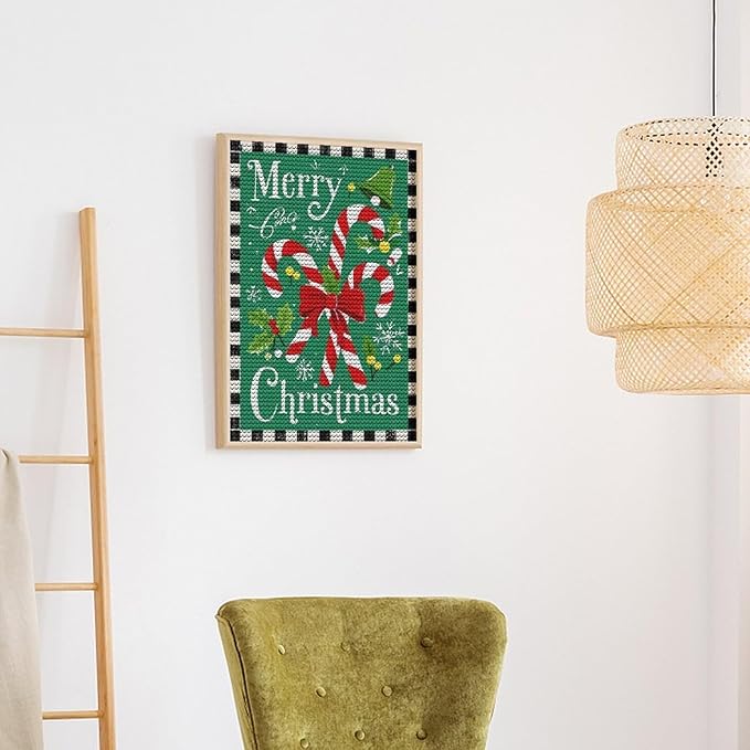 AIVKIEJK Diamond Painting Kits for Adults - Festive Merry Christmas Red Bow, Candy Cane & Bell Painting DIY 5D Full Drill Diamond Dots Paintings with Diamonds Gem Art and Crafts Home Decor 8"x12"