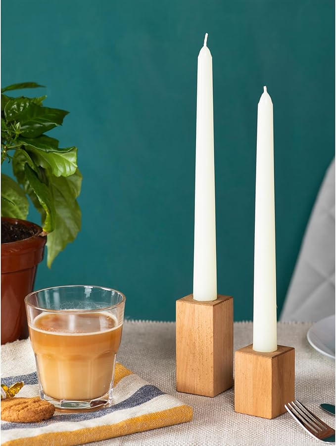 CANDWAX Candle Set of 12 Ivory Taper Candles 8 inch - Dripless and Ideal for Wedding Use - Long Burning and Unscented Candlesticks - Ivory Candles