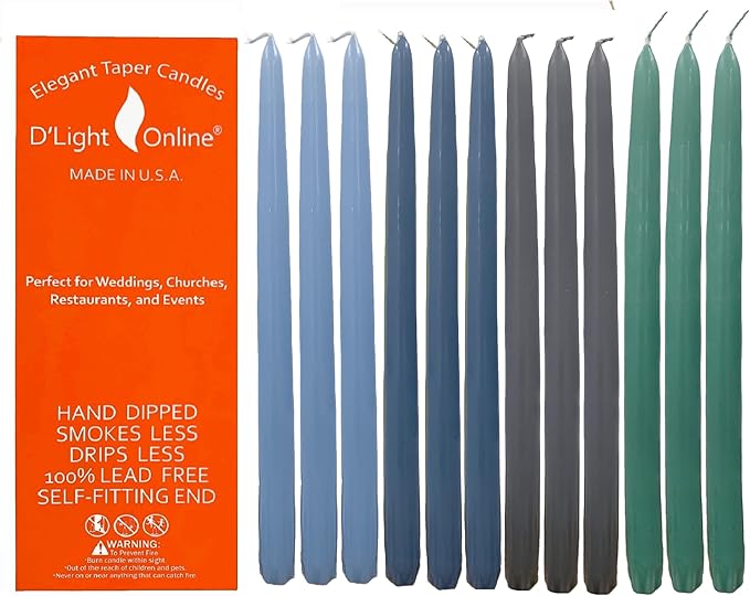 D'light Online Elegant 12" Unscented Seasonal Summer Taper Candles Premium Quality- Hand-Dipped Tapered Candles, Dripless and Smokeless - Set of 12 (12 Inch, Ocean)