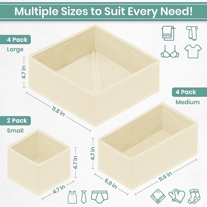 RFAQK 10 Pack Dresser Drawer Organizer Clothes-Baby Clothes Organizer for Nursery, Foldable Closet Fabric Drawer Dividers for Bedroom Organization, Storage Bins, Underwear, Socks, Bras, Belt-Begie
