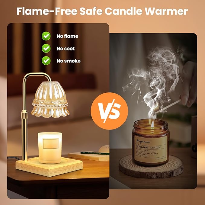 AUGOSTA Candle Warmer Lamp with Timer and Dimmer, Birthday Gifts for Women Mom, Adjustable Height Vintage Candle Lamp with 2 Bulbs for Jar Candles Home Kitchen Office Living Room Decor (Gold)