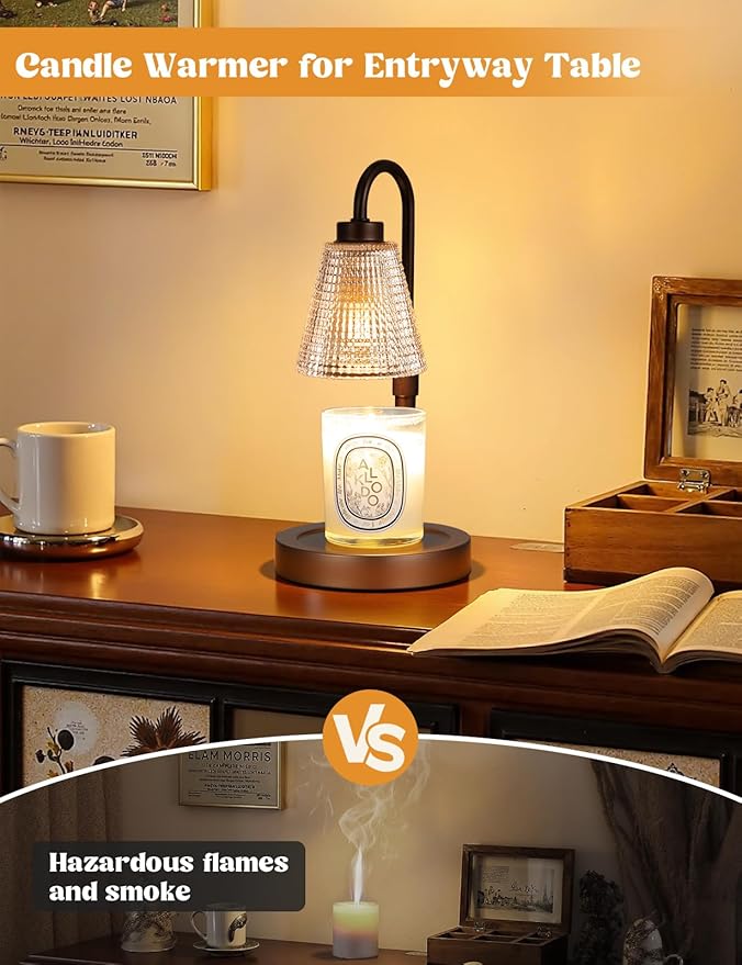 Innqoo Big Brown Candle Warmer Lamp with Timer, Dimmable Candle Warmer for Home Decor, Height Adjustable Candle Lamp for Jar Candles, Birthday Gifts for Women Mom, House Warming Gifts New Home