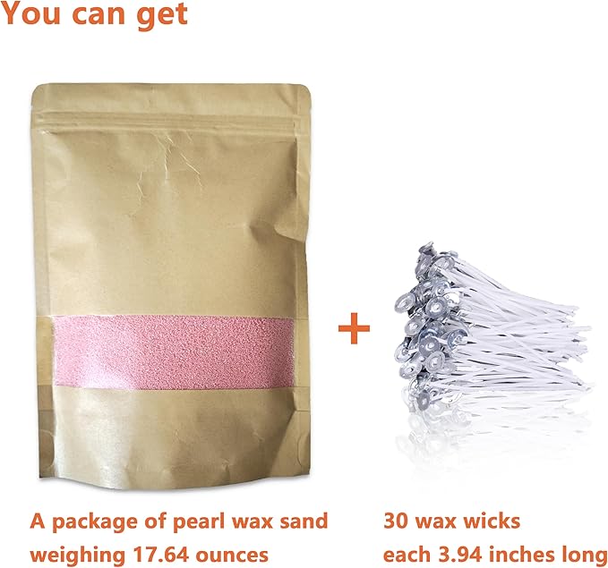 DRMAISON Pearled Candle Wax Sand DIY Kit - 17.6 oz, Flamingo Pink, Non-Toxic&Smoke-Free, Refillable with 30 Wicks, Long-Lasting Flame, Highly Customizable for Wedding, Party&Holiday Decor