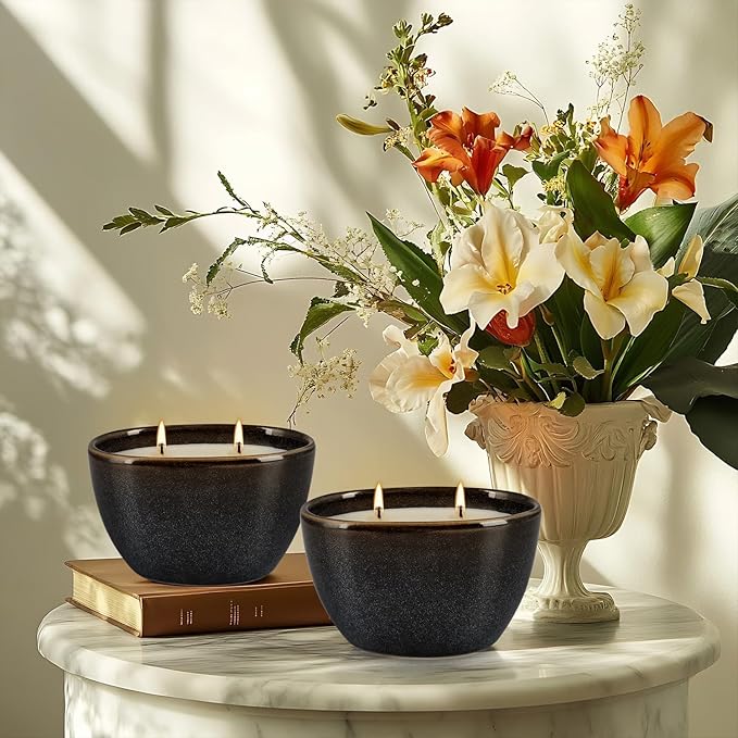 2 Pack of 2-Wick citronella Candles in Black Ceramic Jars, Long Burning, Summer Companion Ideal for Indoor Outdoor,Camping, Backyard, Home Decoration,Party.
