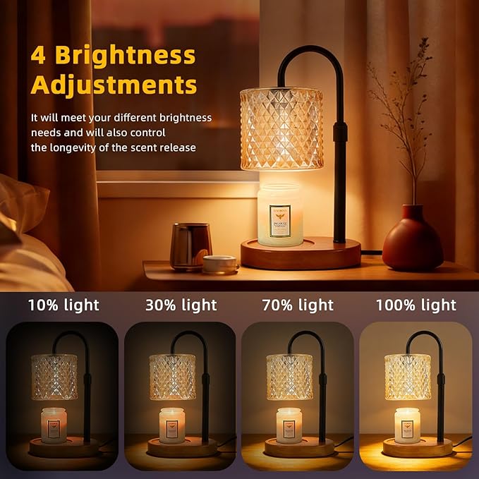 Height Adjustable Candle Warmer Lamp with Timer, Dimmable Candle Warmer for Jar Candles(Not Included), House Warming Home Decor Cozy Wax Melts Warmer, Christmas Birthday Gifts for Women Mom (Black)